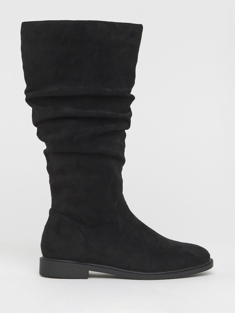 JD Williams Black Extra Wide Fit Knee High Ruched Boots In Standard Calf - Image 2 of 4
