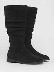 JD Williams Black Extra Wide Fit Knee High Ruched Boots In Standard Calf - Image 3 of 4