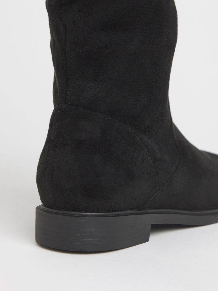 JD Williams Black Extra Wide Fit Knee High Ruched Boots In Standard Calf - Image 4 of 4