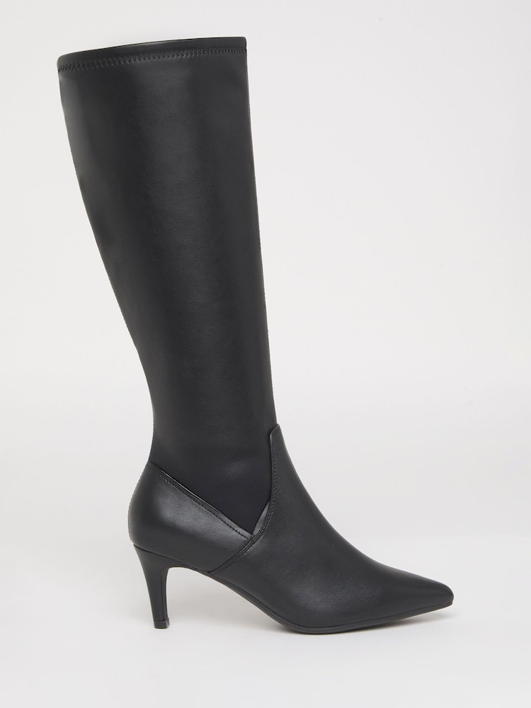 JD Williams Black Extra Wide Fit Kitten Heel Knee High Sock Boots In Curvy Calf - Image 2 of 4 JD Williams Black Extra Wide Fit Kitten Heel Knee High Sock Boots In Curvy Calf - Image 2 of 4