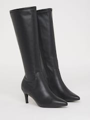 JD Williams Black Extra Wide Fit Kitten Heel Knee High Sock Boots In Curvy Calf - Image 3 of 4