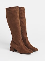 JD Williams Brown Wide Fit Low Block Heel Knee High Sock Boots In Standard Calf - Image 1 of 3
