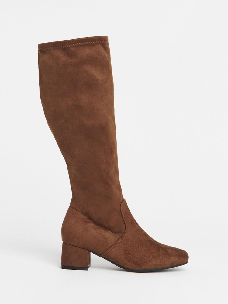 JD Williams Brown Wide Fit Low Block Heel Knee High Sock Boots In Standard Calf - Image 2 of 3