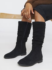 JD Williams Black Standard Fit Knee High Ruched Boots In Standard Calf - Image 1 of 4
