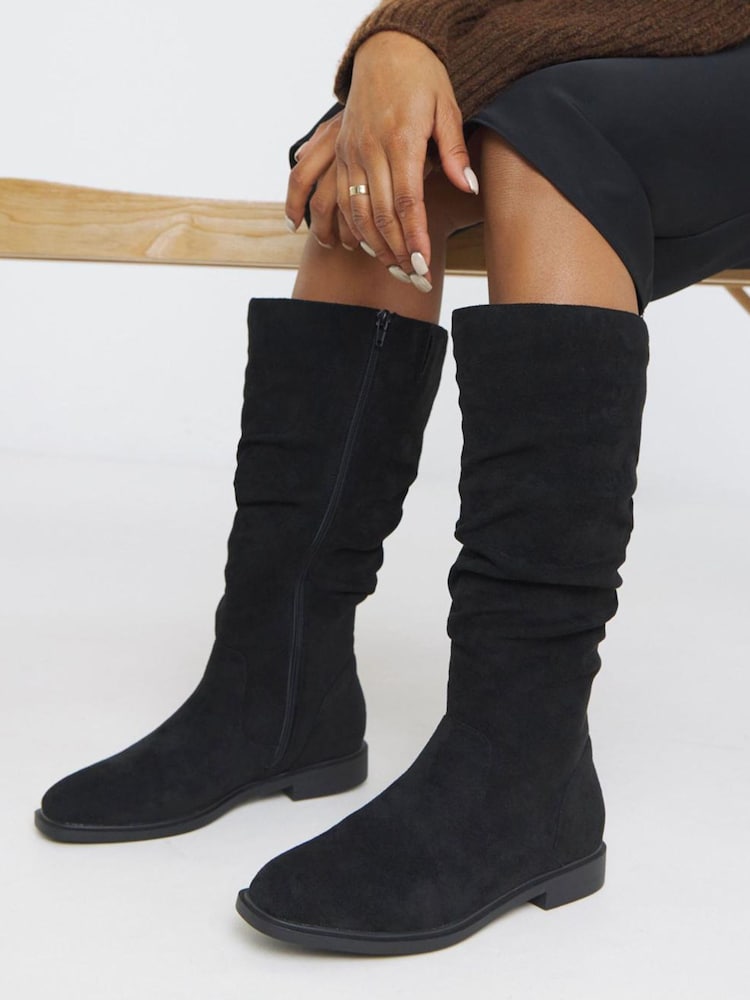 JD Williams Black Wide Fit Knee High Ruched Boots In Standard Calf - Image 1 of 4 JD Williams Black Wide Fit Knee High Ruched Boots In Standard Calf - Image 1 of 4