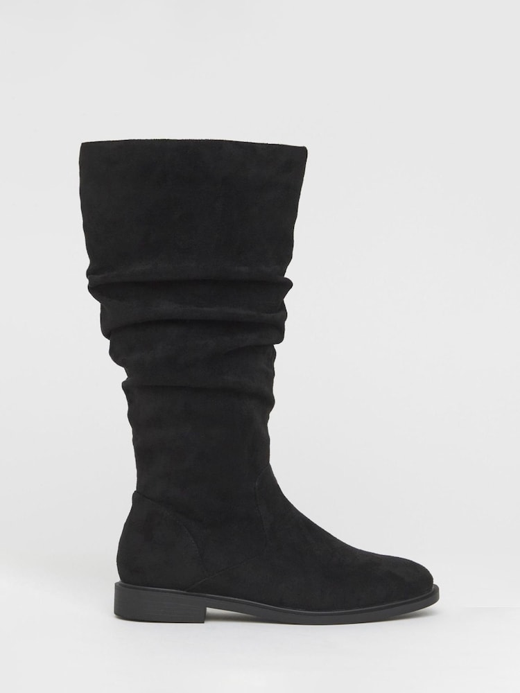 JD Williams Black Wide Fit Knee High Ruched Boots In Standard Calf - Image 2 of 4 JD Williams Black Wide Fit Knee High Ruched Boots In Standard Calf - Image 2 of 4