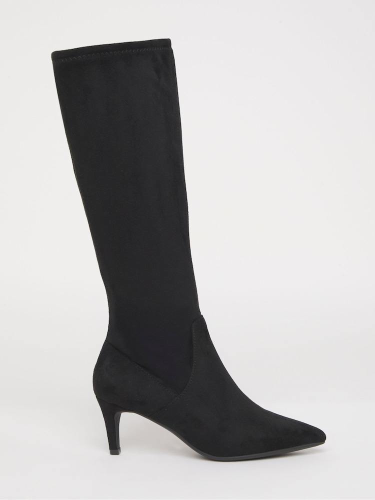 JD Williams Black Standard Fit Kitten Heel Knee High Sock Boots In Standard Calf - Image 2 of 4 JD Williams Black Standard Fit Kitten Heel Knee High Sock Boots In Standard Calf - Image 2 of 4