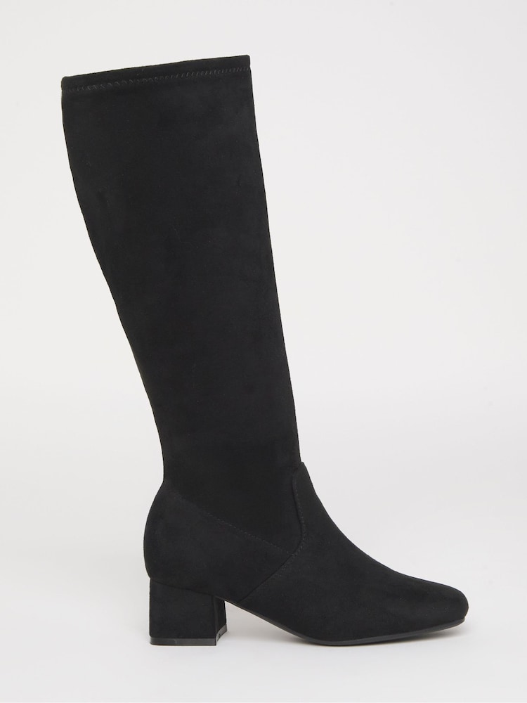 JD Williams Black Standard Fit Low Block Heel Knee High Sock Boots In Standard Calf - Image 1 of 4
