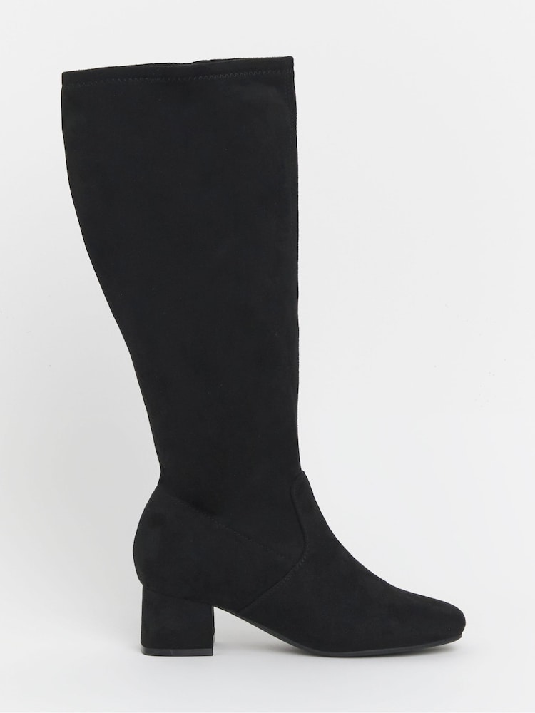 JD Williams Black Standard Fit Low Block Heel Knee High Sock Boots In Standard Calf - Image 2 of 4