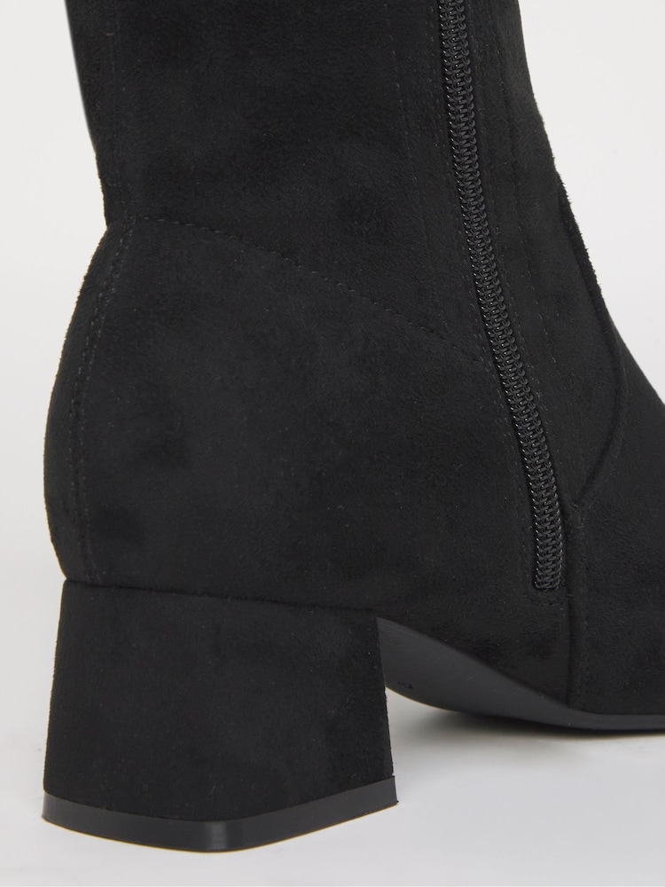 JD Williams Black Standard Fit Low Block Heel Knee High Sock Boots In Standard Calf - Image 4 of 4