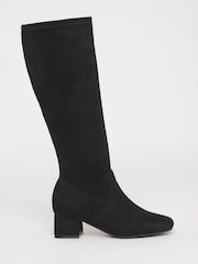 JD Williams Black Extra Wide Fit Low Block Heel Knee High Sock Boots In Curvy Calf - Image 1 of 4