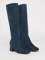 JD Williams Blue Extra Wide Fit Low Block Heel Knee High Sock Boots In Standard Calf - Image 3 of 4
