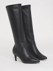 JD Williams Black Wide Fit Kitten Heel Knee High Sock Boots In Standard Calf - Image 2 of 4