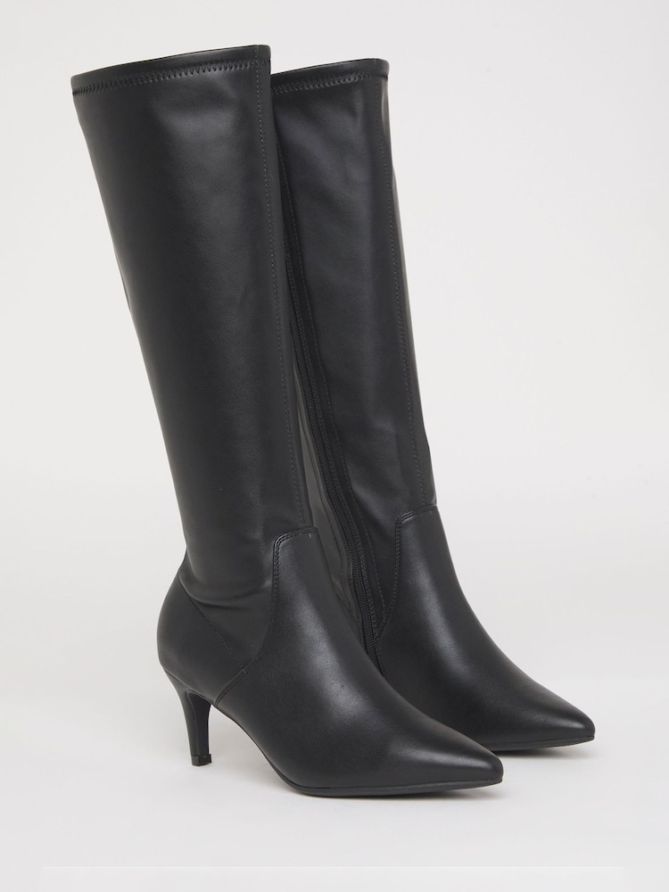 JD Williams Black Wide Fit Kitten Heel Knee High Sock Boots In Standard Calf - Image 2 of 4 JD Williams Black Wide Fit Kitten Heel Knee High Sock Boots In Standard Calf - Image 2 of 4