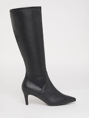 JD Williams Black Wide Fit Kitten Heel Knee High Sock Boots In Standard Calf - Image 3 of 4