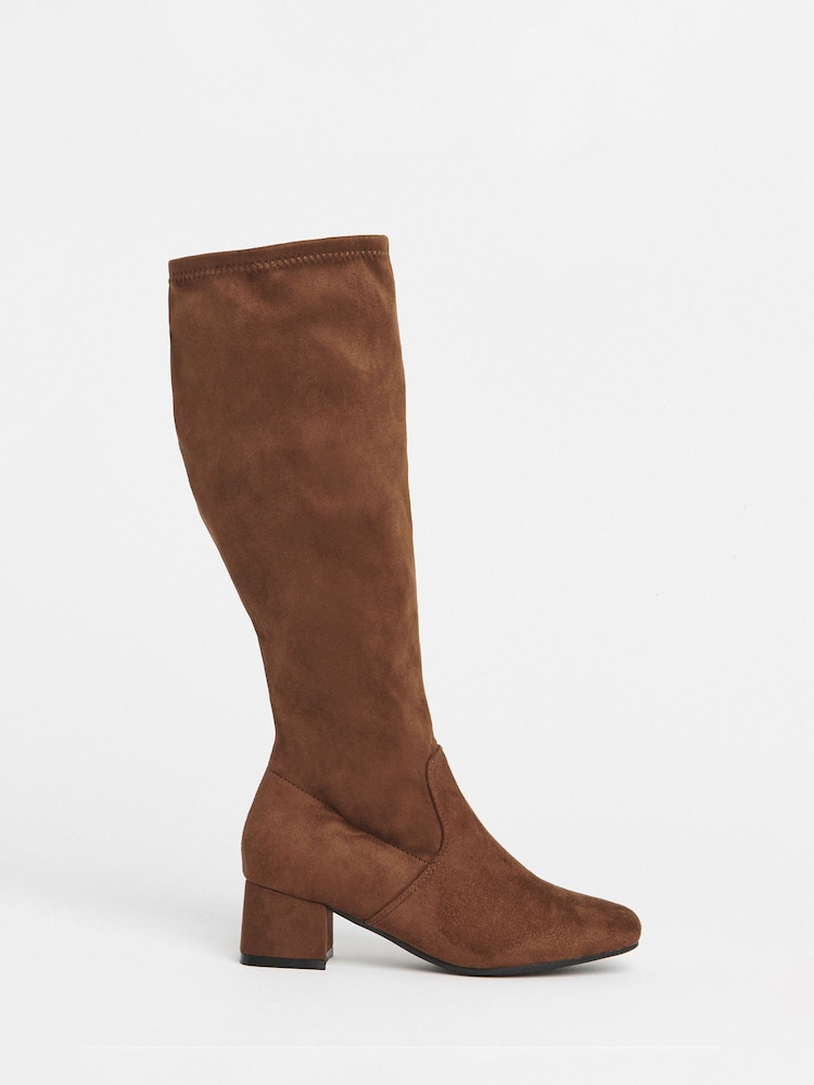 JD Williams Brown Extra Wide Fit Low Block Heel Knee High Sock Boots In Curvy Calf - Image 3 of 3 JD Williams Brown Extra Wide Fit Low Block Heel Knee High Sock Boots In Curvy Calf - Image 3 of 3