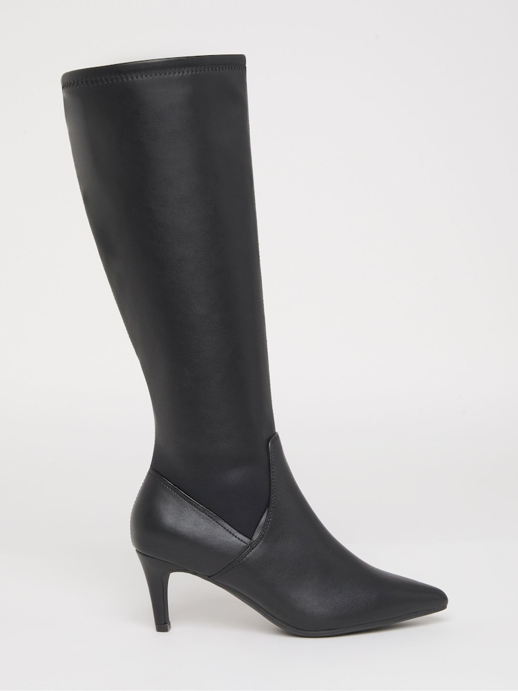 JD Williams Black Standard Fit Kitten Heel Knee High Sock Boots In Standard Calf - Image 2 of 4