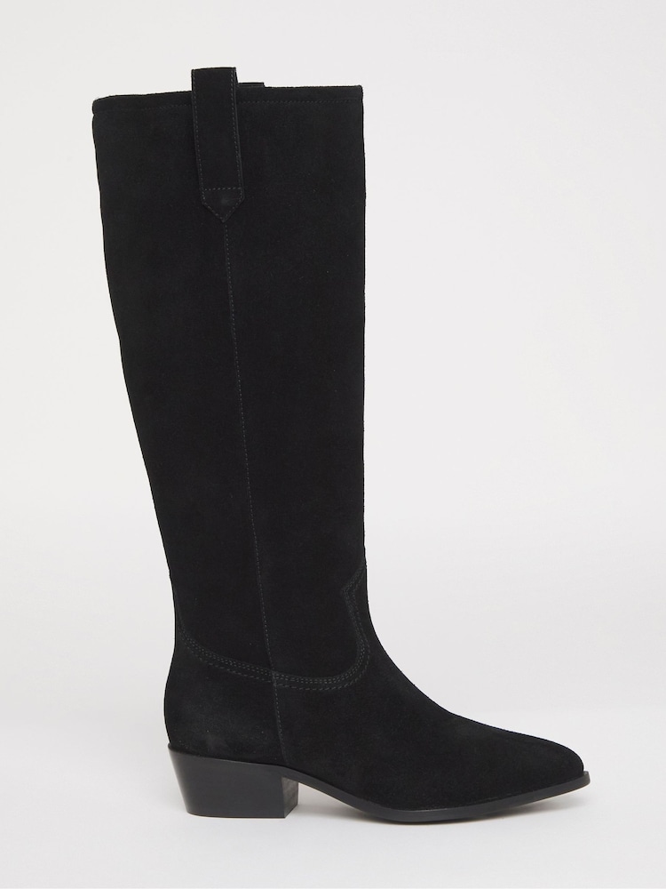 JD Williams Black Extra Wide Fit Knee High Real Suede Westen Boots In Curvy Calf - Image 2 of 4 JD Williams Black Extra Wide Fit Knee High Real Suede Westen Boots In Curvy Calf - Image 2 of 4