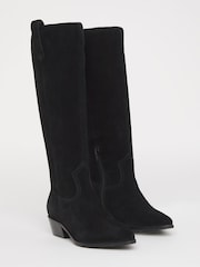 JD Williams Black Extra Wide Fit Knee High Real Suede Westen Boots In Curvy Calf - Image 4 of 4