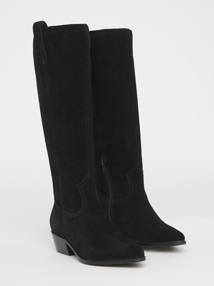 JD Williams Black Extra Wide Fit Knee High Real Suede Westen Boots In Curvy Calf - Image 4 of 4 JD Williams Black Extra Wide Fit Knee High Real Suede Westen Boots In Curvy Calf - Image 4 of 4