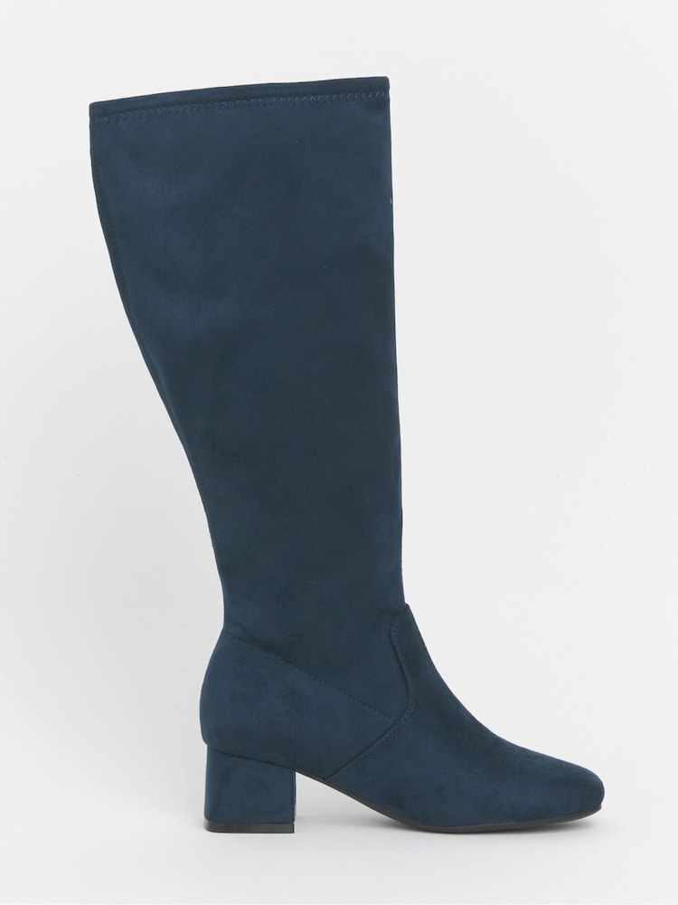 JD Williams Blue Standard Fit Low Block Heel Knee High Sock Boots In Standard Calf - Image 2 of 4 JD Williams Blue Standard Fit Low Block Heel Knee High Sock Boots In Standard Calf - Image 2 of 4