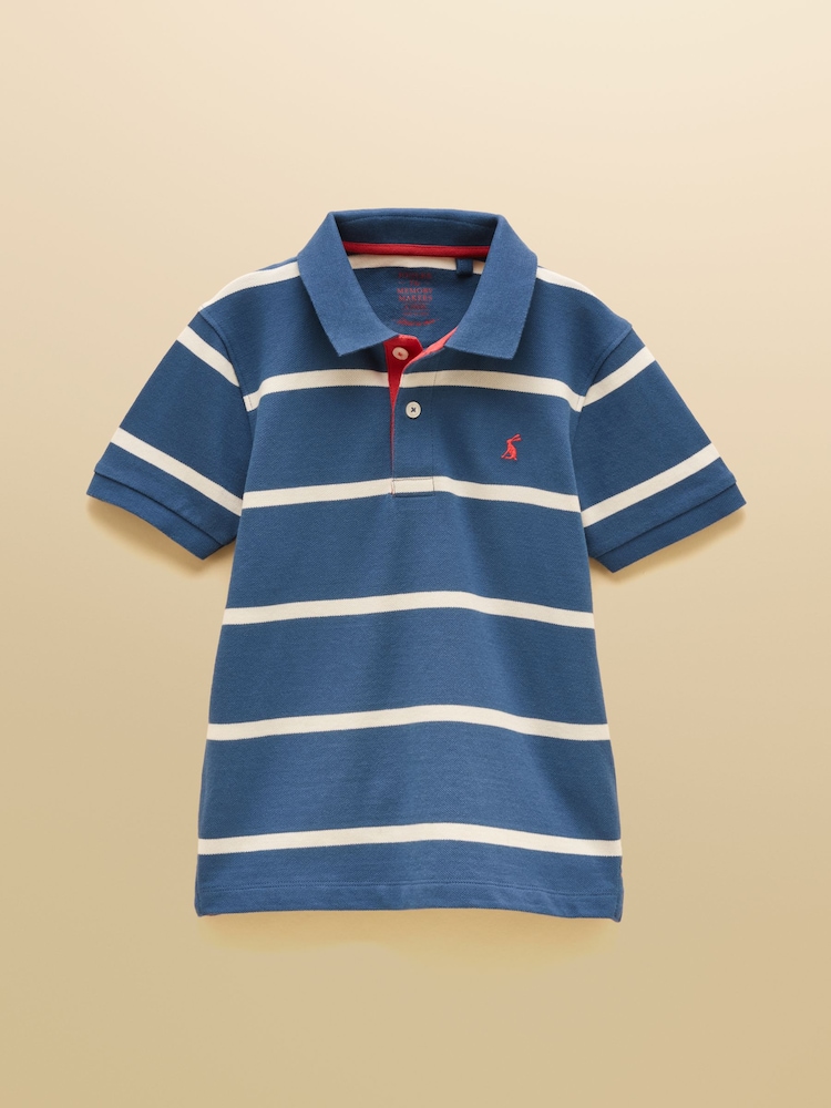 Joules Boys' Woody Ink Blue & White Striped Cotton Polo Shirt - Image 1 of 5 Joules Boys' Woody Ink Blue & White Striped Cotton Polo Shirt - Image 1 of 5