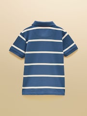 Joules Boys' Woody Ink Blue & White Striped Cotton Polo Shirt - Image 2 of 5