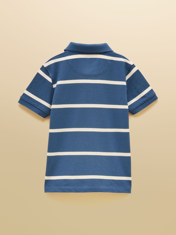 Joules Boys' Woody Ink Blue & White Striped Cotton Polo Shirt - Image 2 of 5 Joules Boys' Woody Ink Blue & White Striped Cotton Polo Shirt - Image 2 of 5