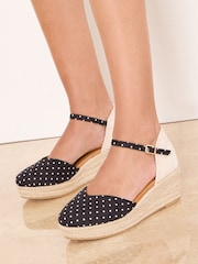 Lipsy Black/White Standard Fit Closed Toe Summer Espadrille Wedge Heels - Image 1 of 4