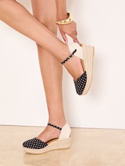 Lipsy Black/White Standard Fit Closed Toe Summer Espadrille Wedge Heels - Image 3 of 4
