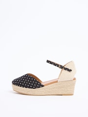 Lipsy Black Polka Dot Standard Fit Closed Toe Summer Espadrille Wedge Heels - Image 5 of 5
