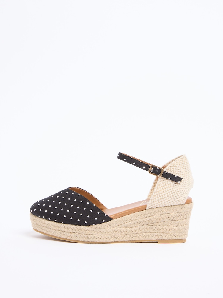 Lipsy Black Polka Dot Standard Fit Closed Toe Summer Espadrille Wedge Heels - Image 5 of 5