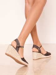 Lipsy Chocolate Brown Standard Fit Closed Toe Mid Heel Jute Espadrille Wedges - Image 4 of 4