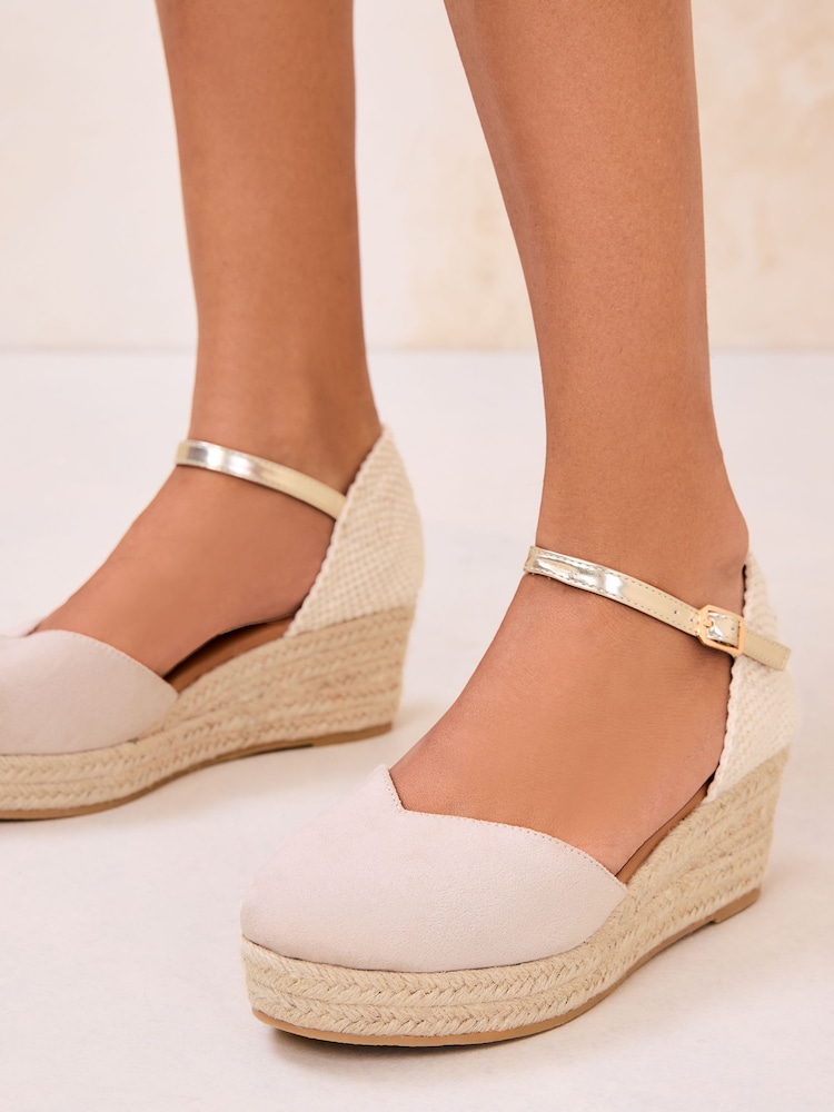 Lipsy Taupe Wide Fit Closed Toe Summer Espadrille Wedge Heels - Image 4 of 4