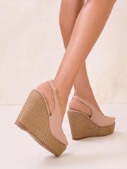 Lipsy Nude Standard Fit Gold Peep Toe Heeled Metallic Cork Wedge Sandals - Image 4 of 5