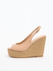 Lipsy Nude Standard Fit Gold Peep Toe Heeled Metallic Cork Wedge Sandals - Image 5 of 5
