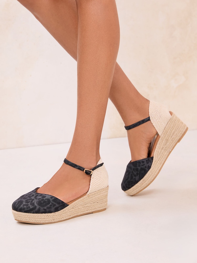Lipsy Monochrome Wide Fit Closed Toe Summer Espadrille Wedge Heels - Image 1 of 4