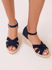 Lipsy Navy Wide Fit Woven Strap Heeled Espadrille Wedges - Image 4 of 5