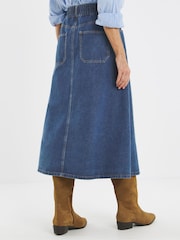 JD Williams Blue Mid Wash Elasticated Waist Button Through Denim Midi Skirt - Image 2 of 4