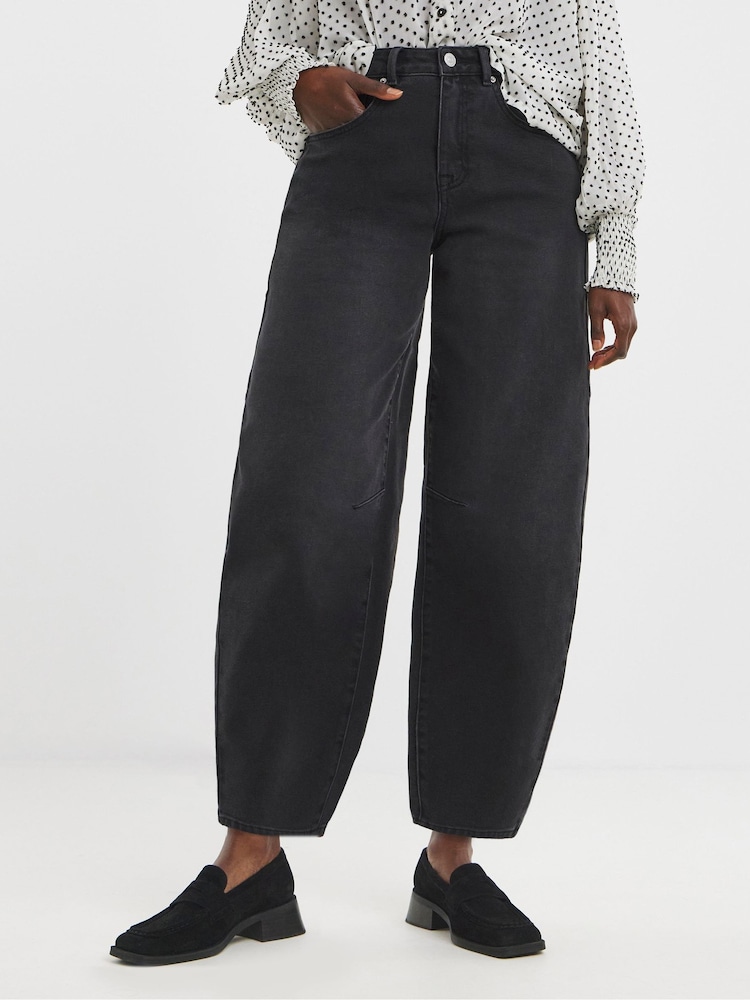 JD Williams Black Authentic Barrel Leg Jeans - Image 4 of 4