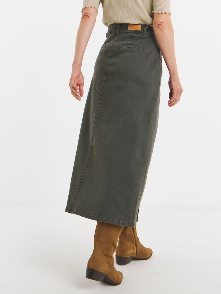 JD Williams Green Pocket Front Denim A-Line Midi Skirt - Image 2 of 4 JD Williams Green Pocket Front Denim A-Line Midi Skirt - Image 2 of 4