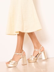 Lipsy Gold Standard Fit Knotted Platform Heeled Sandals - Image 2 of 4