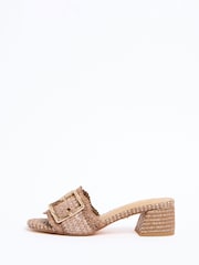 Lipsy Chocolate Brown Raffia Buckle Detail Summer Low Block Heel Mule Summer Sandals - Image 6 of 6