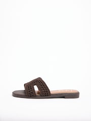 Lipsy Chocolate Brown Wide Fit Shell Trim Summer Mule Heeled Sandals - Image 5 of 5