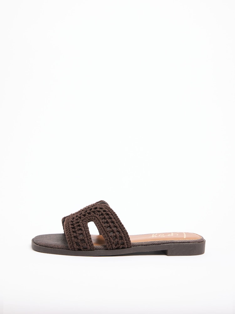 Lipsy Chocolate Brown Wide Fit Shell Trim Summer Mule Heeled Sandals - Image 5 of 5 Lipsy Chocolate Brown Wide Fit Shell Trim Summer Mule Heeled Sandals - Image 5 of 5