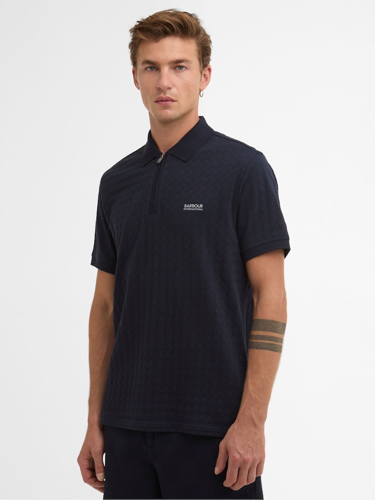 Barbour International Navy Langston Jacquard Polo Shirt - Image 1 of 6