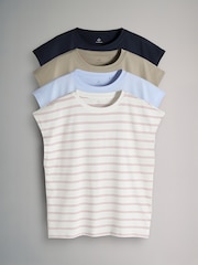 The Set 4 Pack Grown On Sleeve T-Shirt Navy/Light Blue/Stone Brown/Stripe - Image 1 of 6