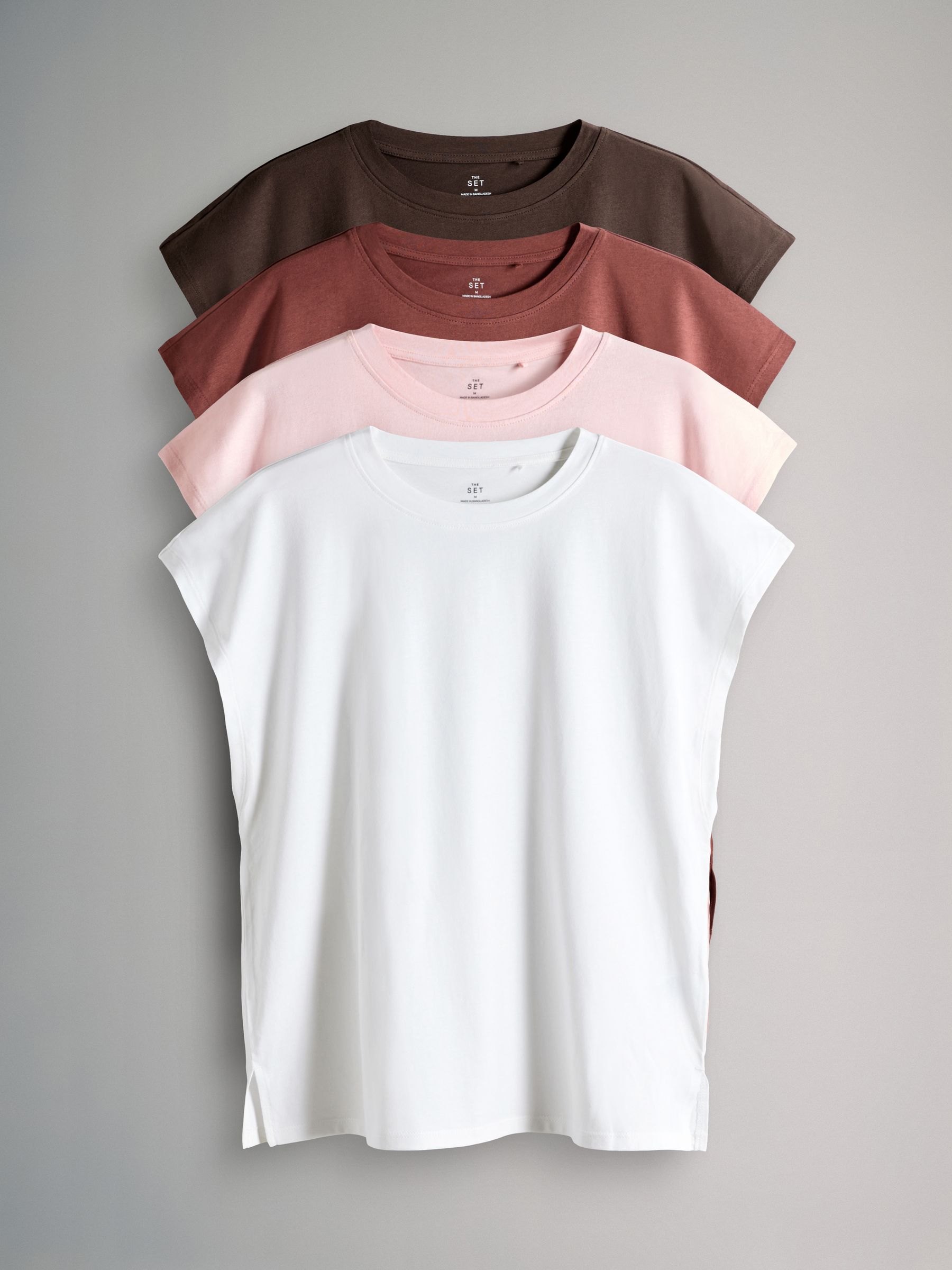 Buy The Set 4 Pack Cap Sleeve T-Shirts Brown/Rust/Pink/White from