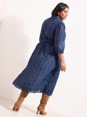 Lipsy Navy Curve Textured Midi Shirt Dress - Image 2 of 4