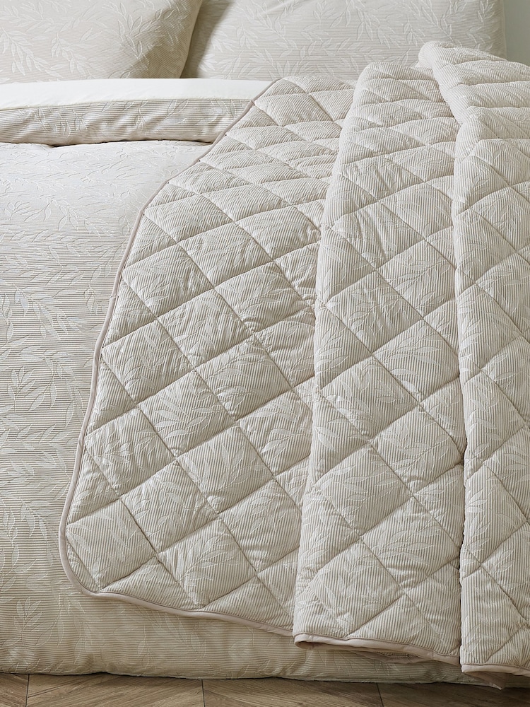 Catherine Lansfield Champagne Gold Corded Leaves Quilted Bedspread - Image 1 of 3 Catherine Lansfield Champagne Gold Corded Leaves Quilted Bedspread - Image 1 of 3